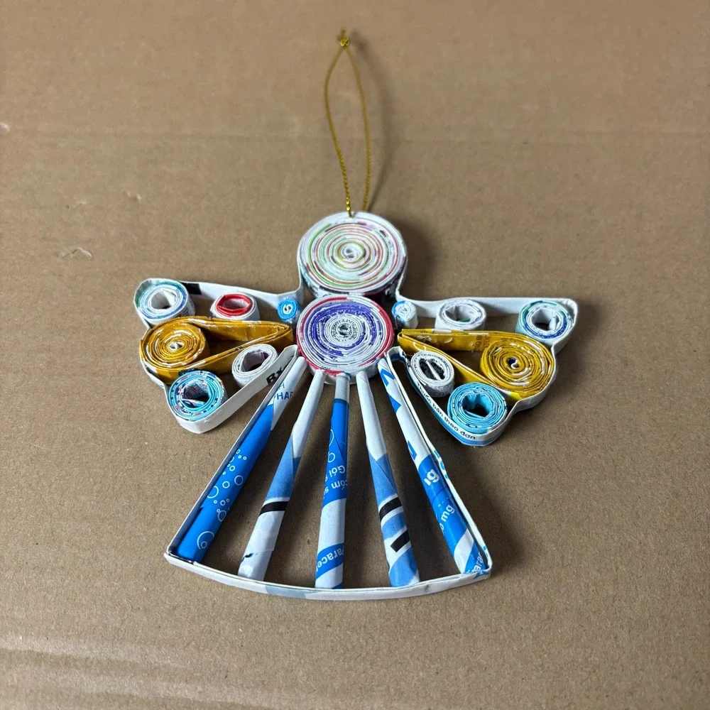 Handmade Quilled Paper Angel Ornament Holiday Recycled Sustainable Folk Art‎